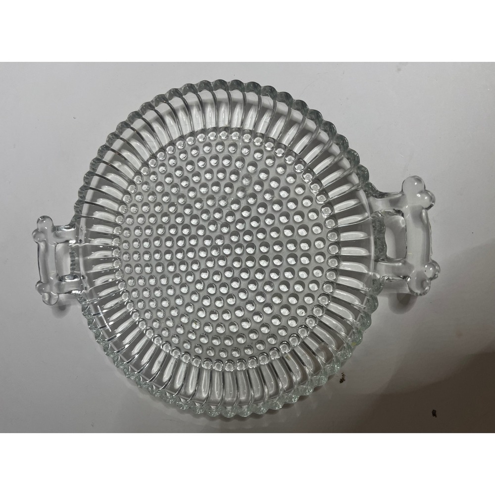 RARE Vintage Jeanette  Glass Serving plate Hobnail Design with Handles
